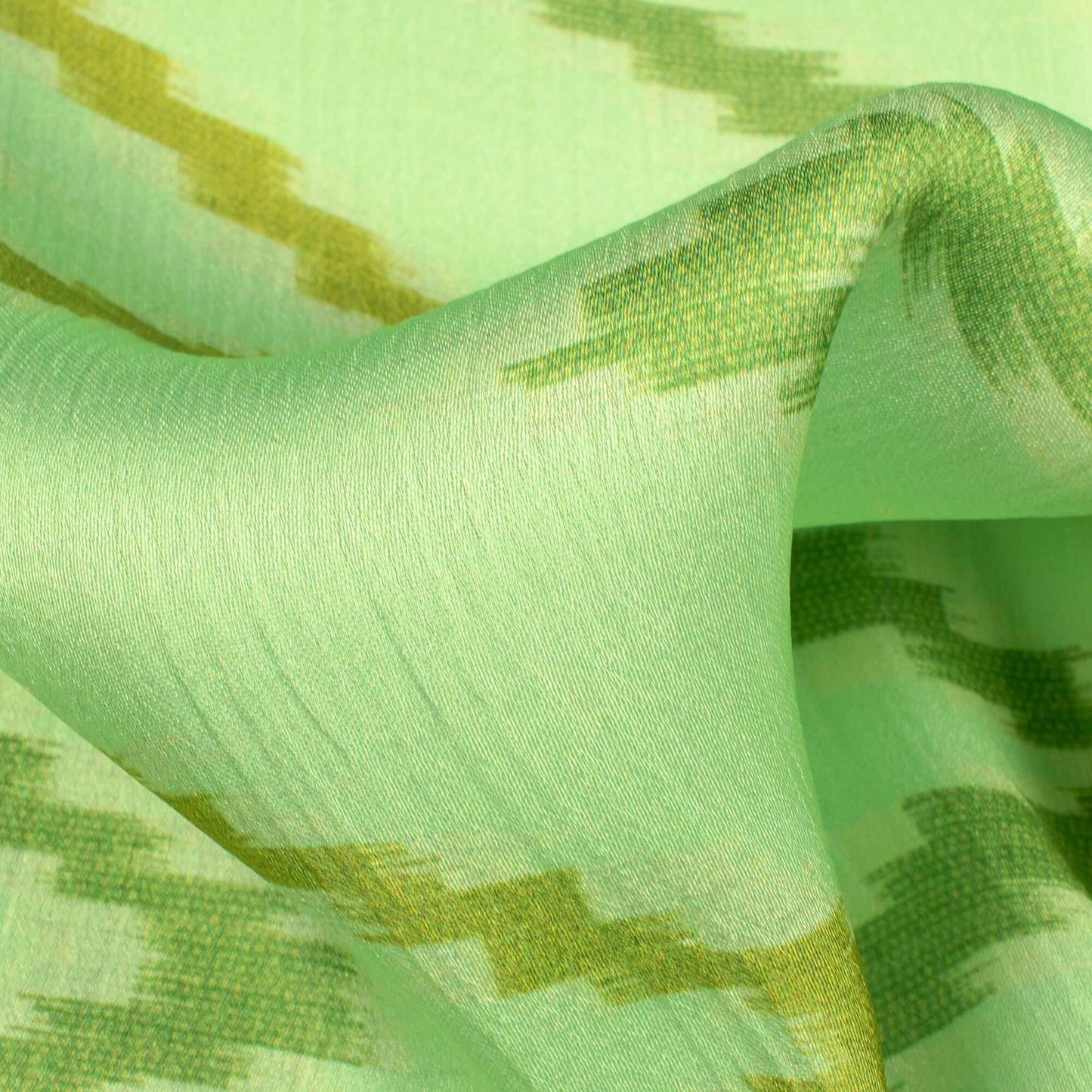 Lime Green Chevron Pattern Digital Print Chiffon Satin Fabric - Fabcurate