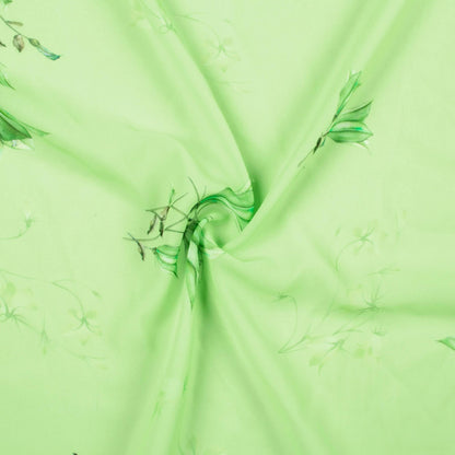 Lime Green Leaf Pattern Digital Print Georgette Fabric - Fabcurate