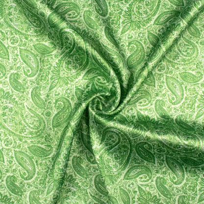 Lime Green Paisley Pattern Digital Print Japan Satin Fabric - Fabcurate