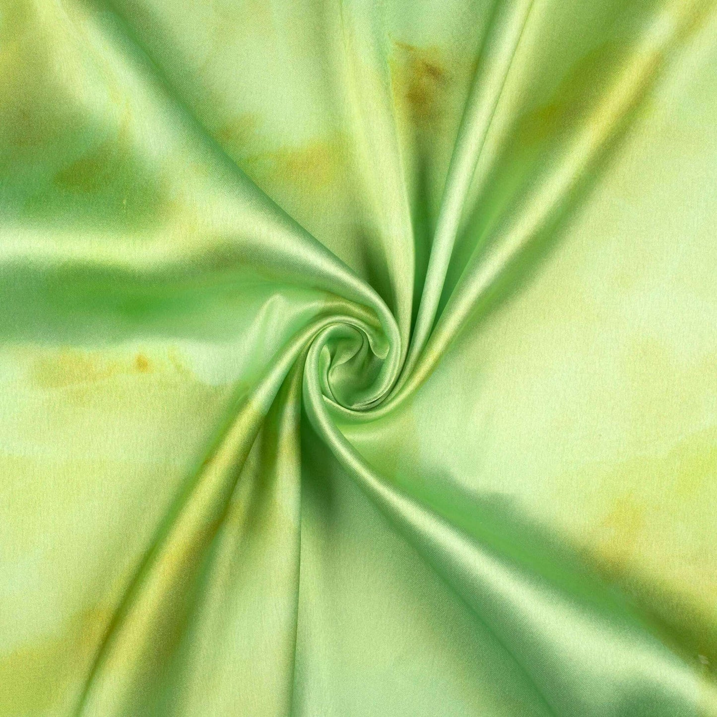 Lime Green Tie & Dye Pattern Digital Print Japan Satin Fabric - Fabcurate