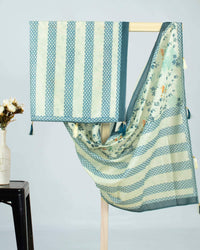 Bayoux Blue And Cream Floral Pattren Digital Print Chanderi Dupatta With Tassels - Fabcurate