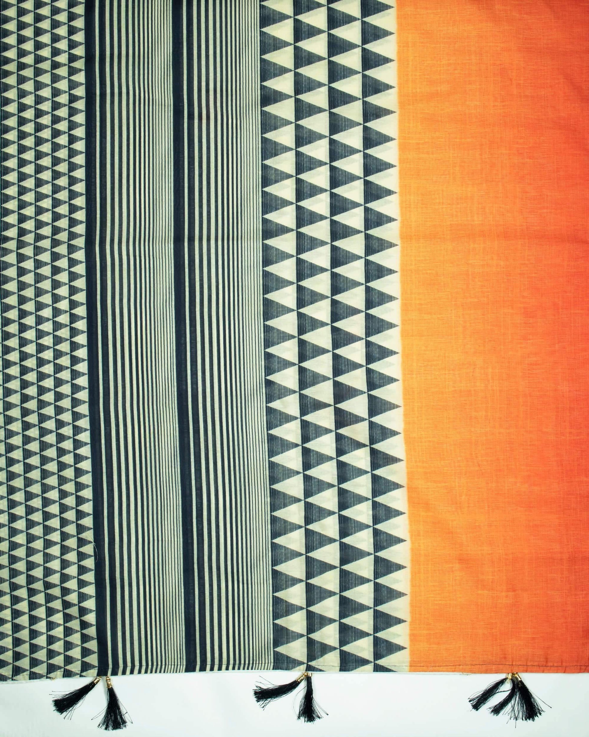Black And Orange Geometric Pattren Digital Print Chanderi Dupatta With Tassels - Fabcurate