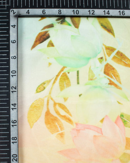 Salmon Orange And Green Floral Pattern Digital Print Organza Satin Dupatta With Tassels