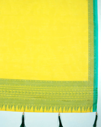 Honey Yellow And Turquoise Stripes Pattren Digital Print Chanderi Dupatta With Tassels