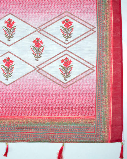 Maroon And White Floral Pattren Digital Print Chanderi Dupatta With Tassels