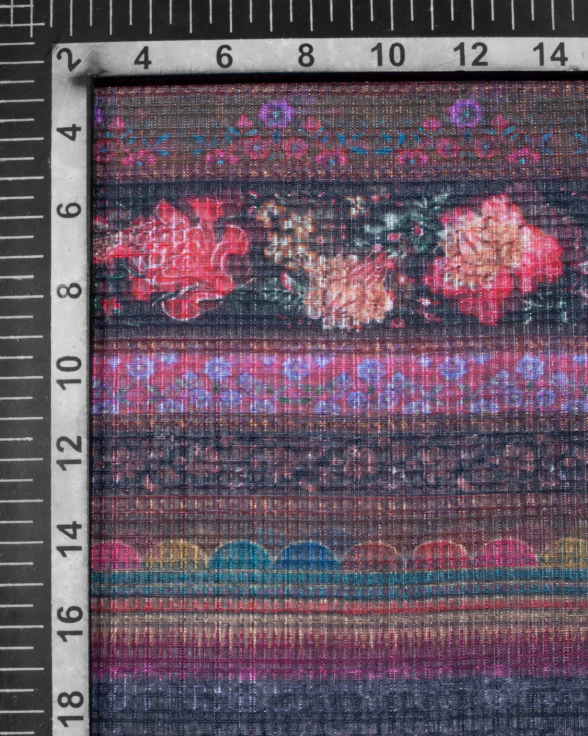 Maroon And Hippie Pink Floral Pattern Digital Print Kota Doria Dupatta With Tassels - Fabcurate