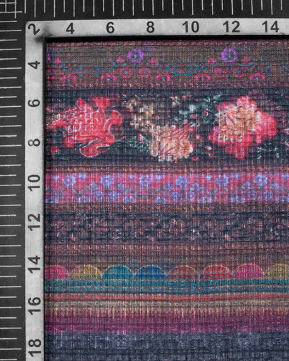 Maroon And Hippie Pink Floral Pattern Digital Print Kota Doria Dupatta With Tassels - Fabcurate