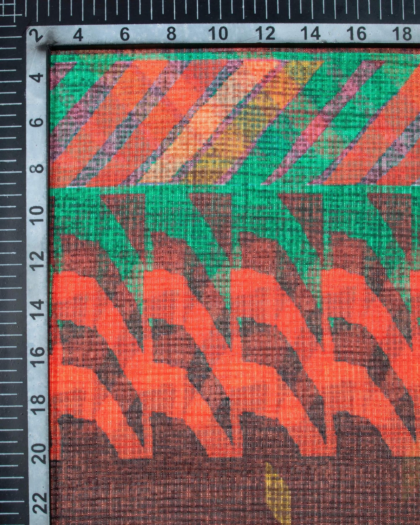 Orange And Green Abstract Pattern Digital Print Kota Doria Dupatta With Tassels - Fabcurate