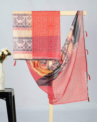 Red And Trombone Yellow Chavron Pattern Digital Print Kota Doria Dupatta With Tassels - Fabcurate