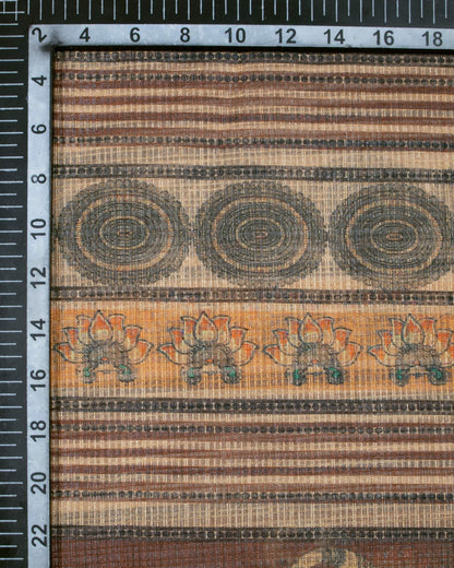 Dark Green And Beige Ethnic Pattern Digital Print Kota Doria Dupatta With Tassels - Fabcurate