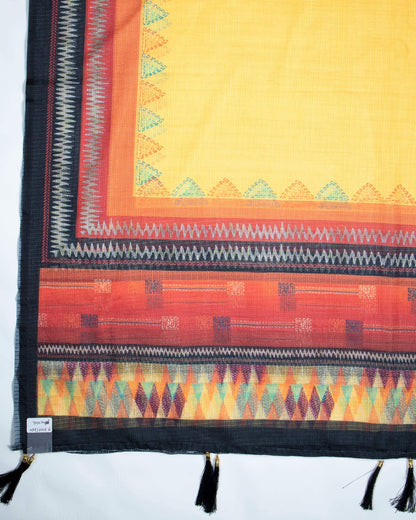 Sangria Red And Honey Yellow Chavron Pattern Digital Print Kota Doria Dupatta With Tassels - Fabcurate