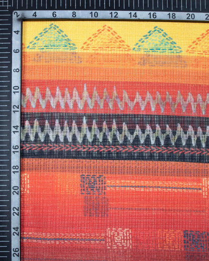 Sangria Red And Honey Yellow Chavron Pattern Digital Print Kota Doria Dupatta With Tassels - Fabcurate