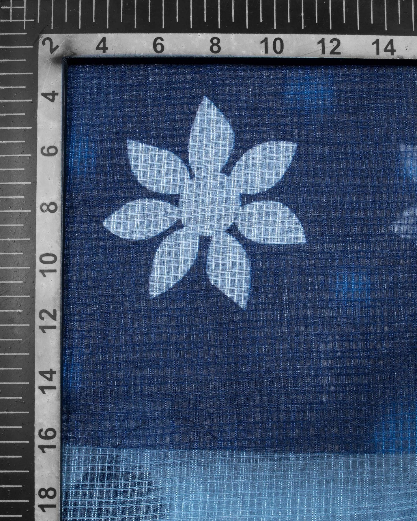 Prussian Blue And White Floral Pattern Digital Print Kota Doria Dupatta With Tassels - Fabcurate