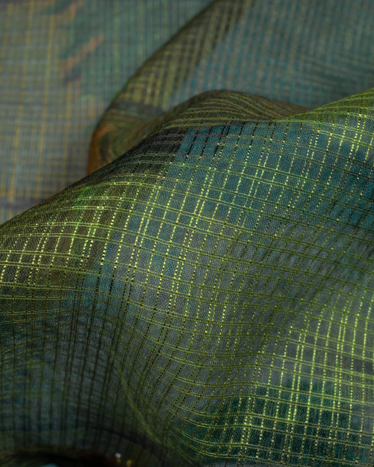 White And Green Leaf Pattern Digital Print Kota Doria Dupatta With Tassels - Fabcurate