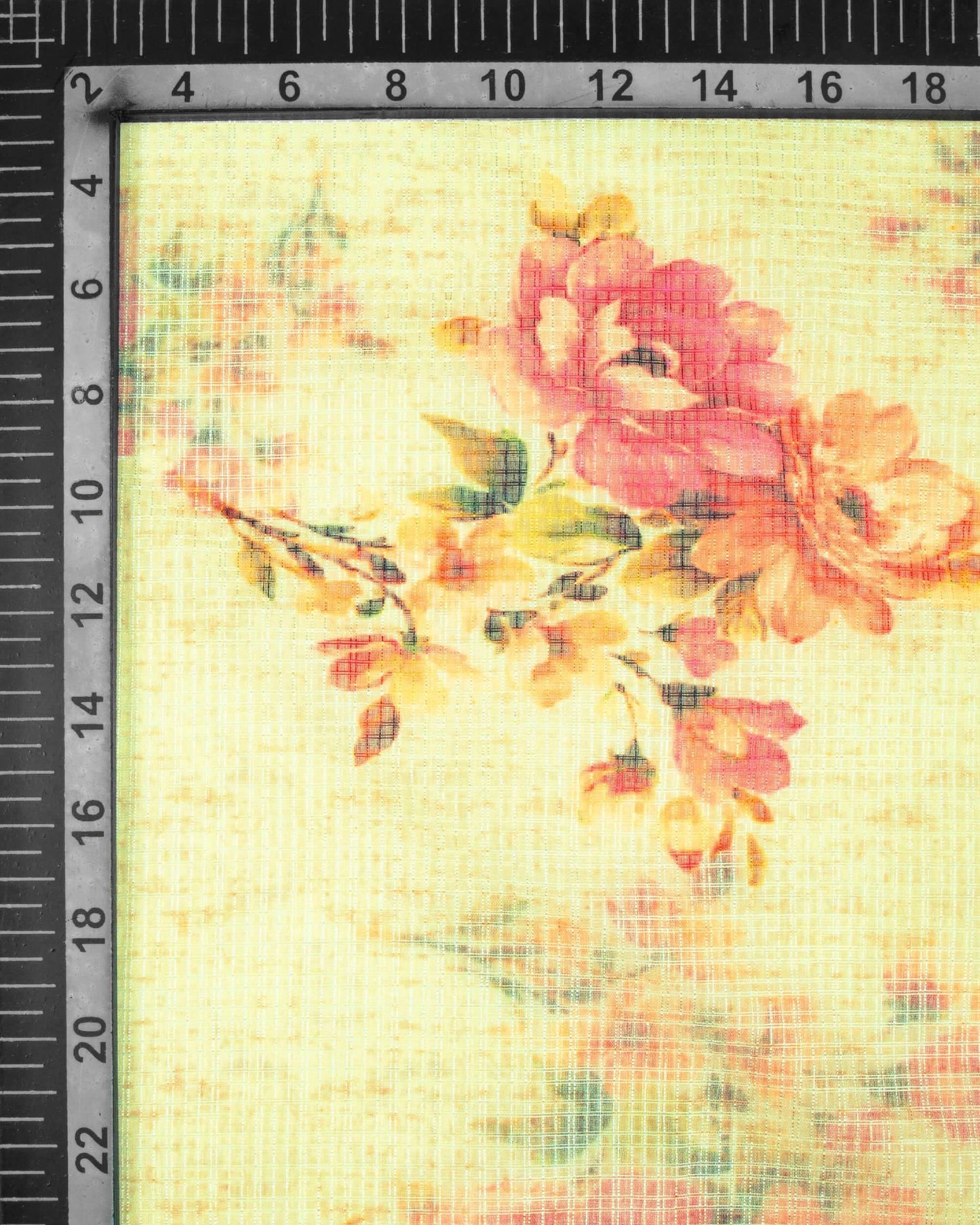 Yellow And Pink Floral Pattern Digital Print Kota Doria Dupatta With Tassels - Fabcurate