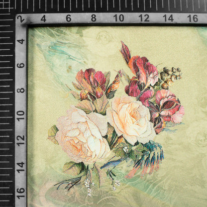 Sage Green And Salmon Orange Floral Pattern Digital Print Premium Lush Satin Fabric