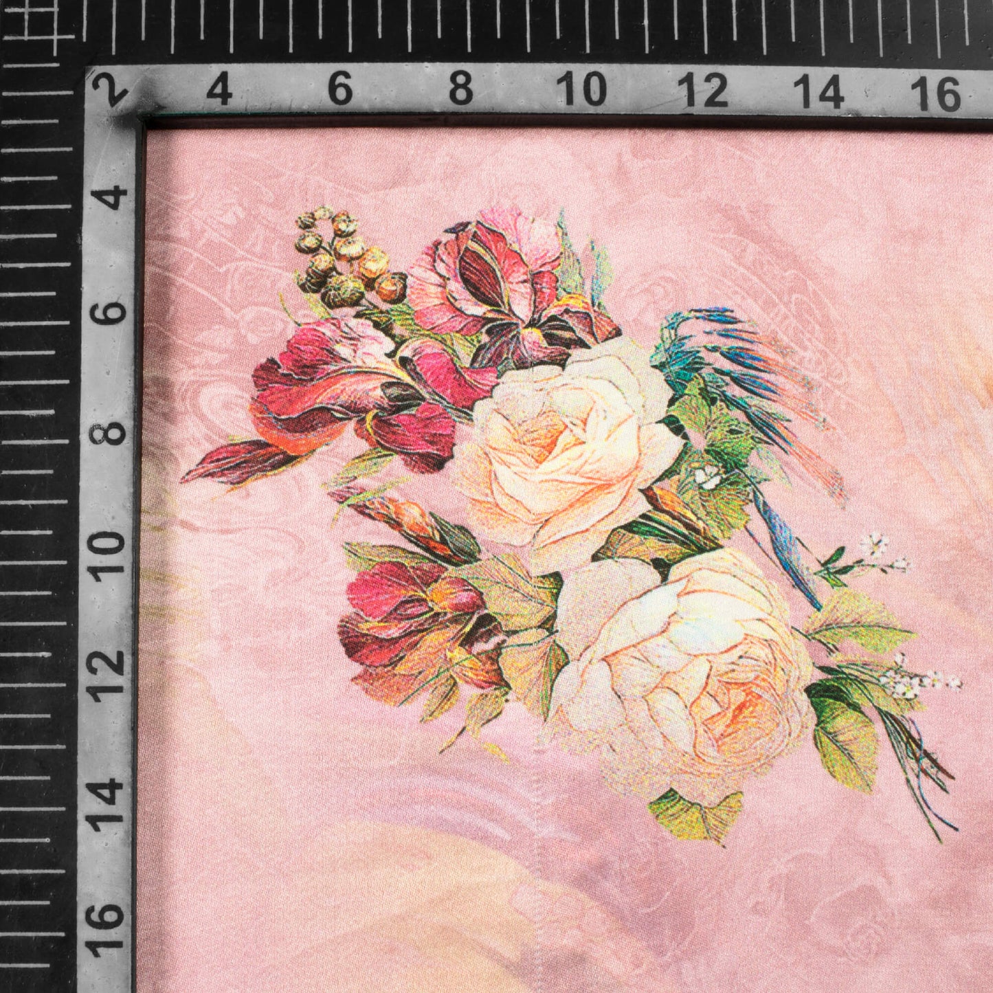 Thulian Pink And Salmon Orange Floral Pattern Digital Print Premium Lush Satin Fabric