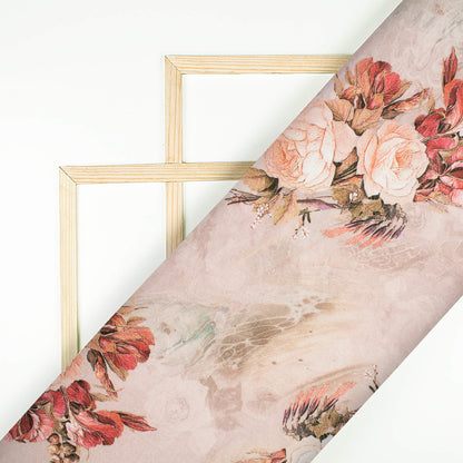 Pancho Brown And Salmon Orange Floral Pattern Digital Print Premium Lush Satin Fabric