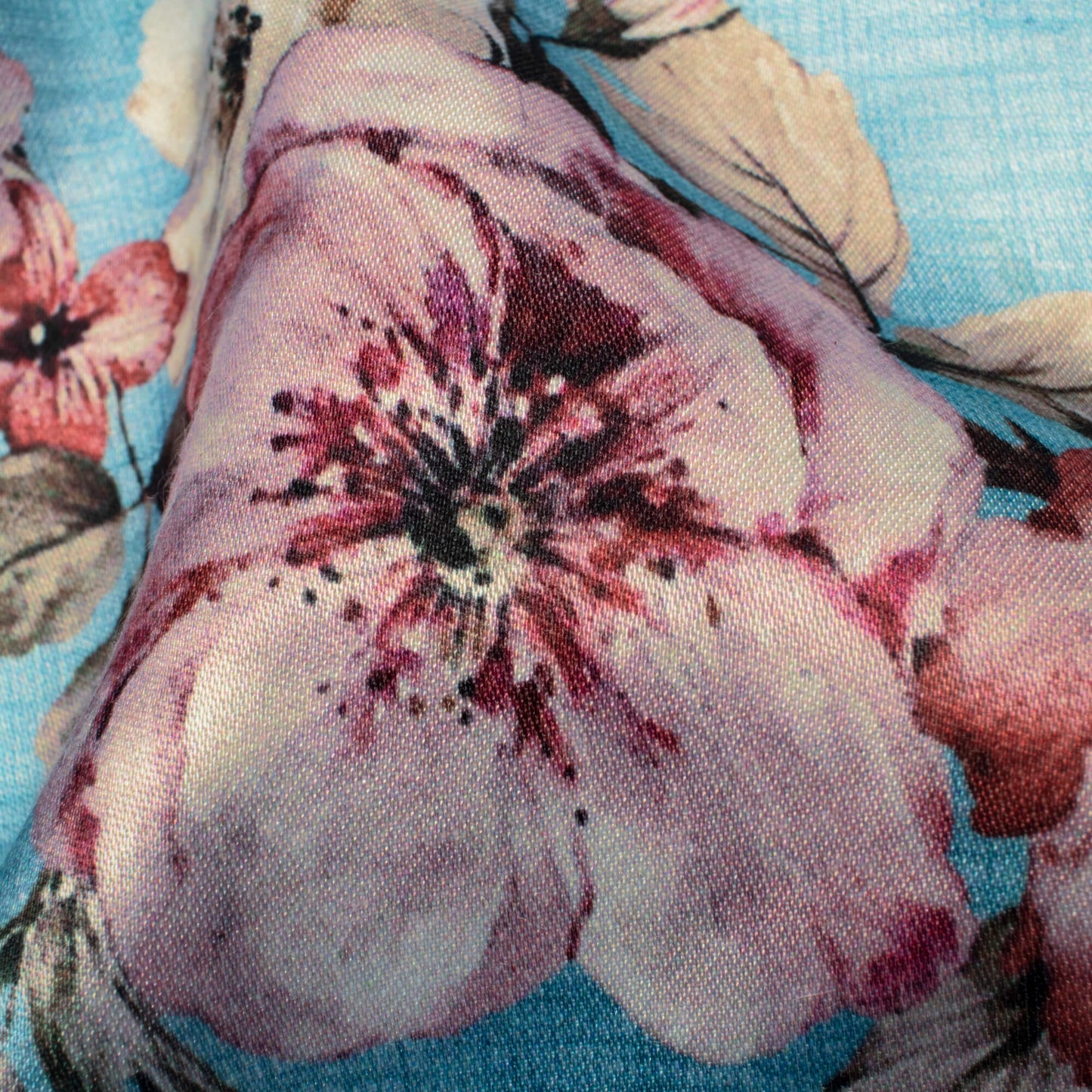 Jordy Blue And Pink Floral Pattern Digital Print Premium Lush Satin Fabric