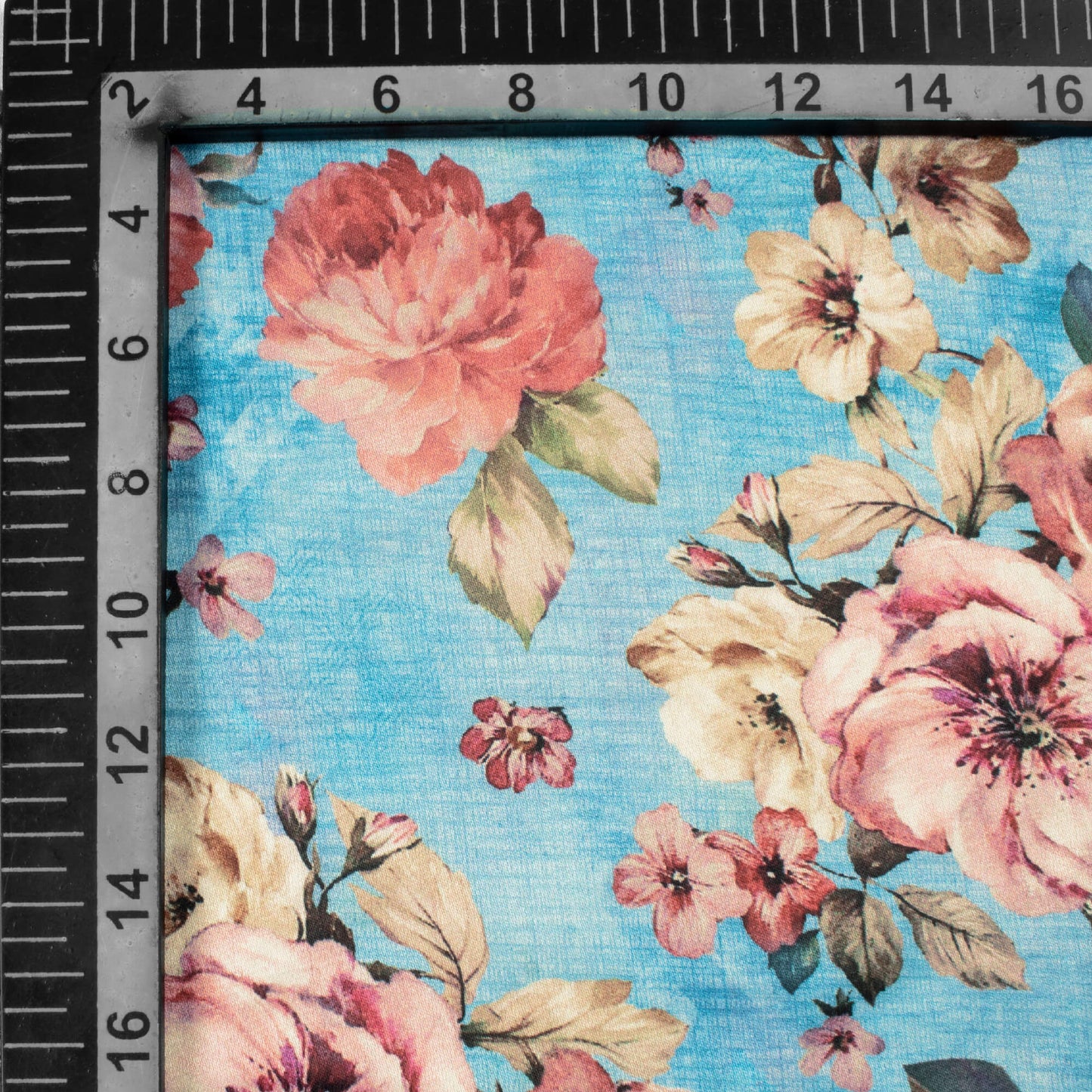 Jordy Blue And Pink Floral Pattern Digital Print Premium Lush Satin Fabric
