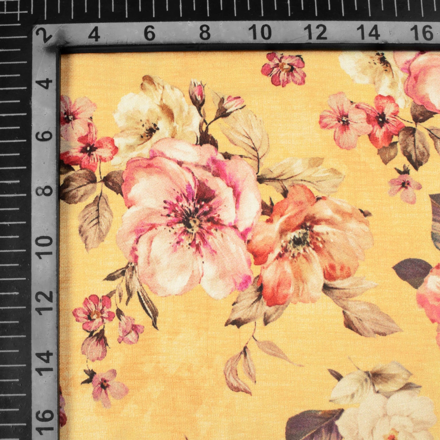 Royal Yellow And Pink Floral Pattern Digital Print Premium Lush Satin Fabric