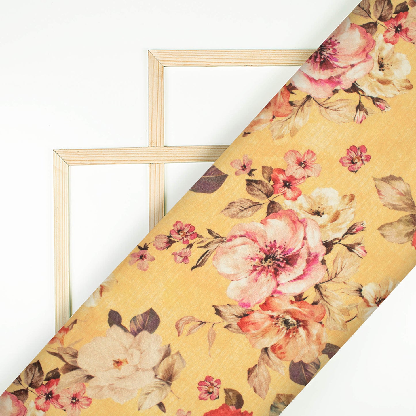Royal Yellow And Pink Floral Pattern Digital Print Premium Lush Satin Fabric