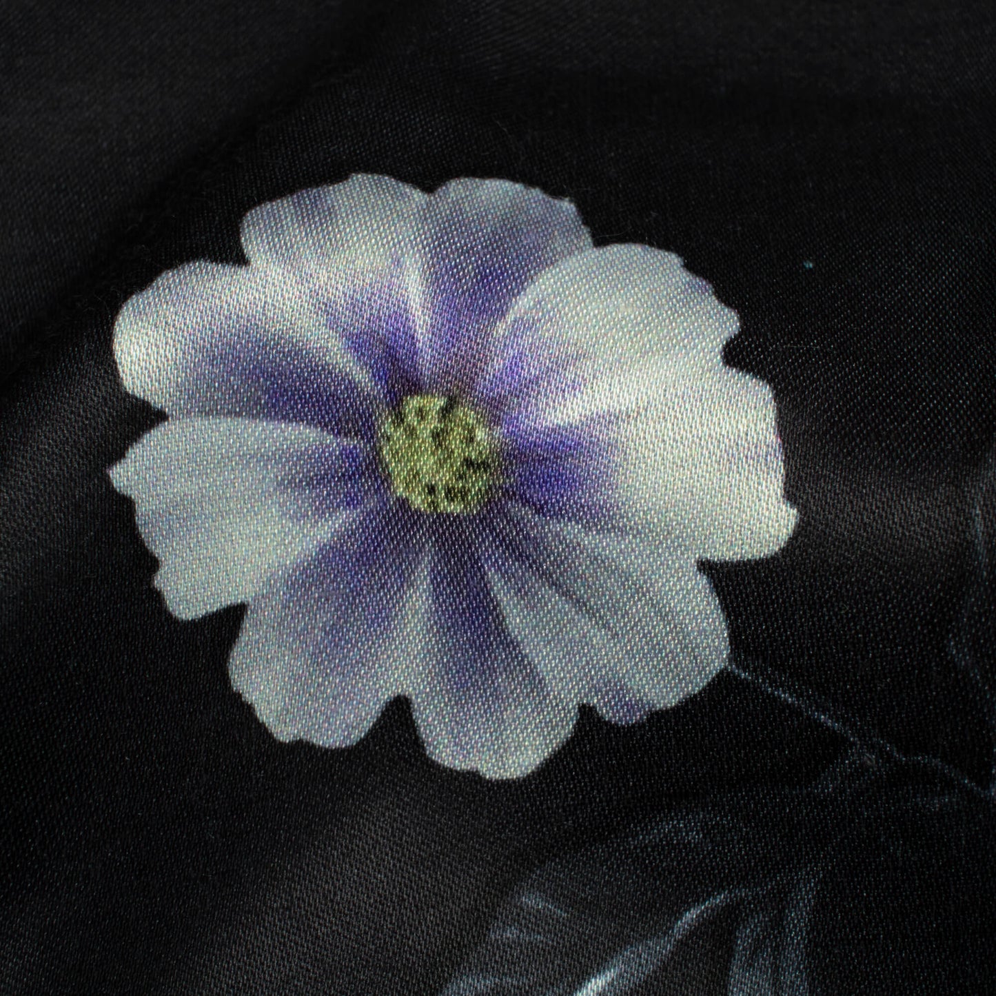 Black And Cream Floral Pattern Digital Print Premium Lush Satin Fabric