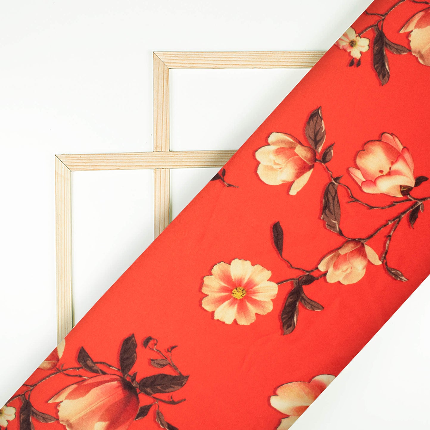 Scarlet Red And Pink Floral Pattern Digital Print Premium Lush Satin Fabric