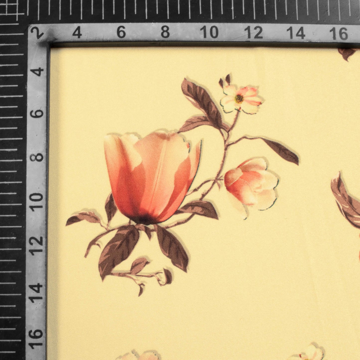 Mellow Yellow And Salmon Orange Floral Pattern Digital Print Premium Lush Satin Fabric