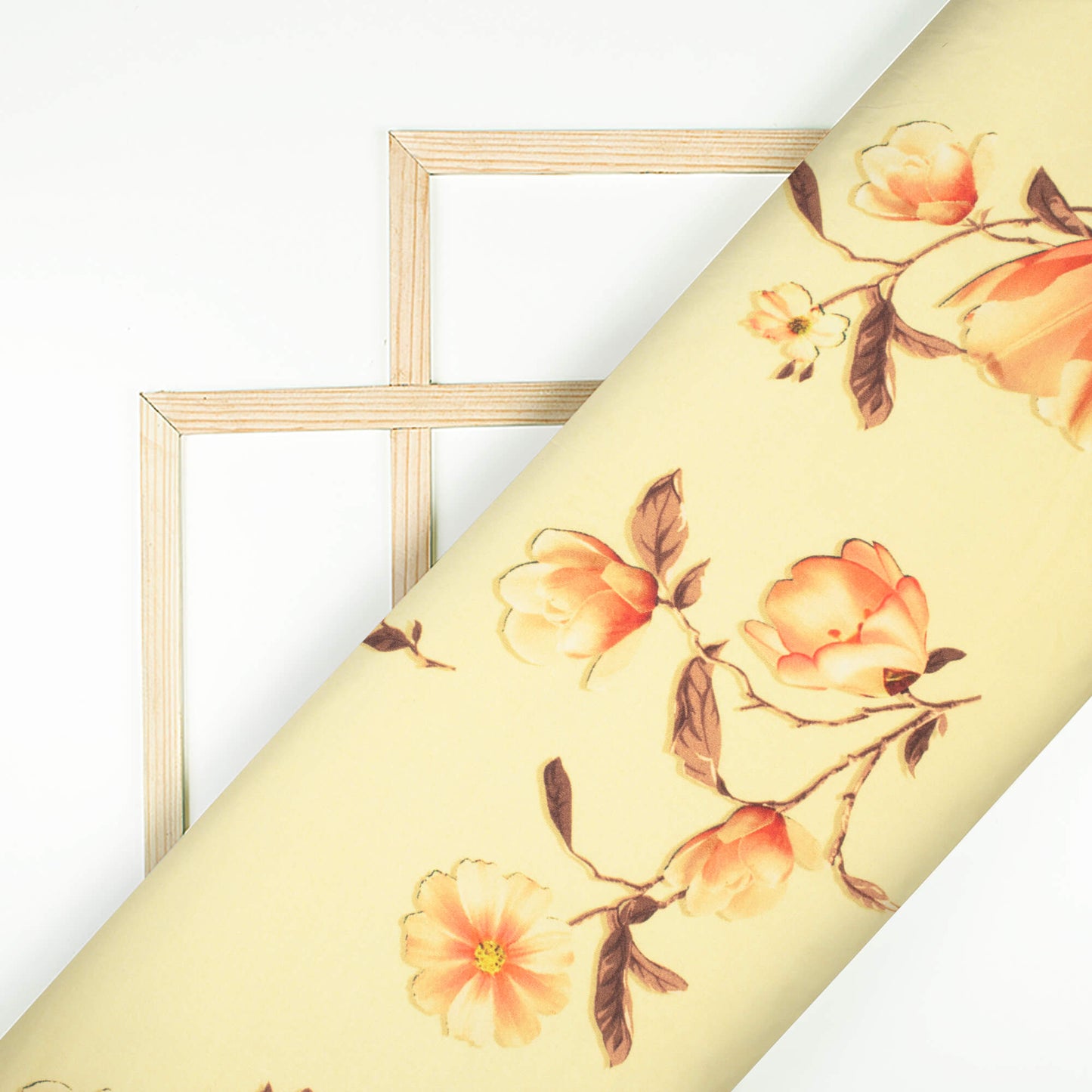 Mellow Yellow And Salmon Orange Floral Pattern Digital Print Premium Lush Satin Fabric