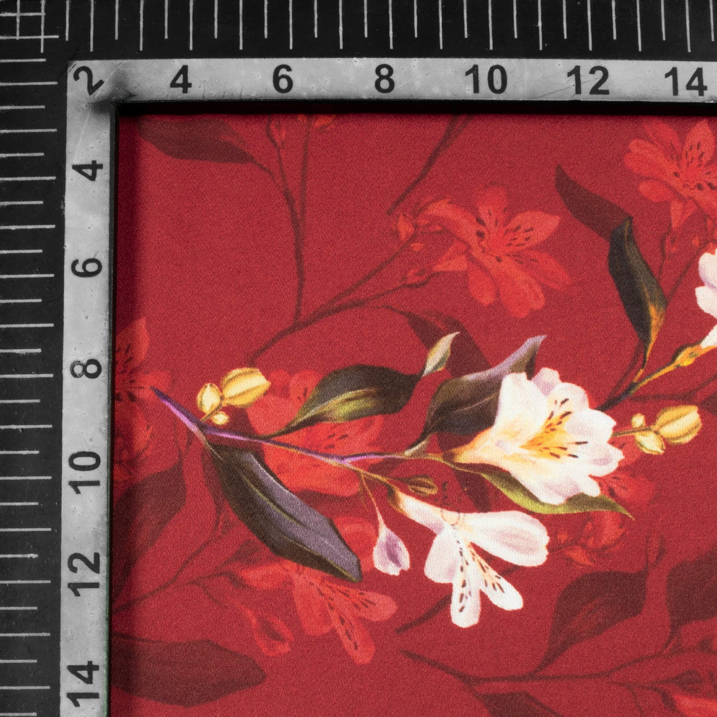 Maroon And White Floral Pattern Digital Print Premium Lush Satin Fabric
