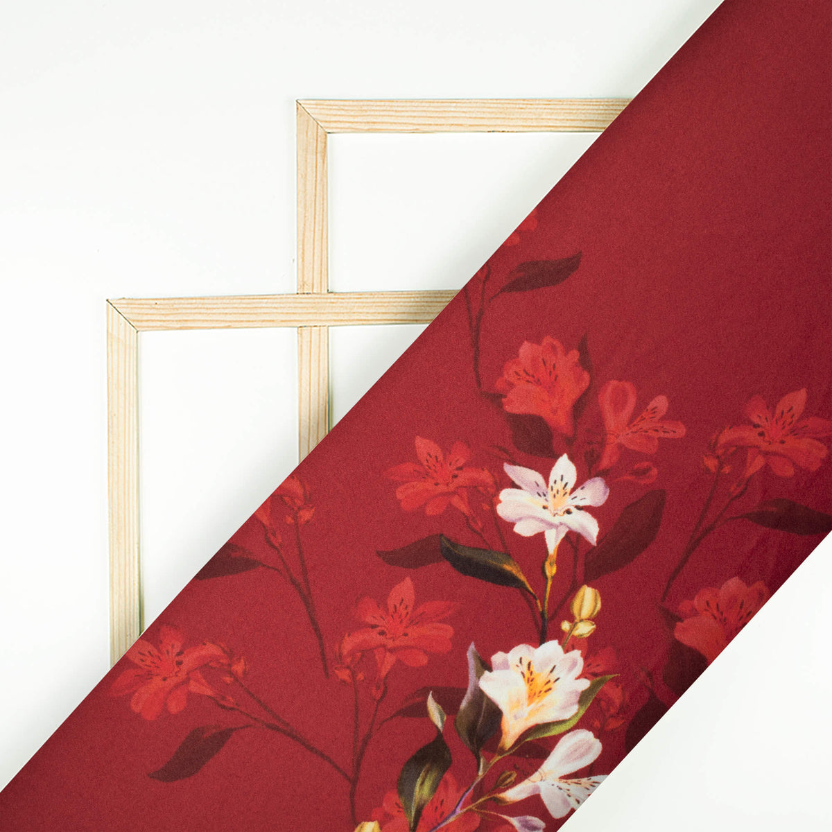 Maroon And White Floral Pattern Digital Print Premium Lush Satin Fabric
