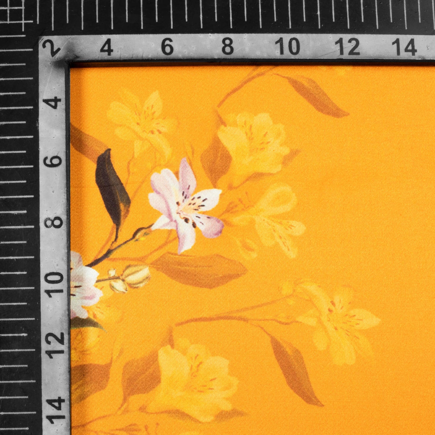 Honey Yellow And White Floral Pattern Digital Print Premium Lush Satin Fabric