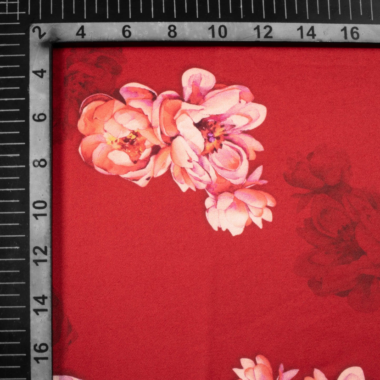 Vermilion Red And Pink Floral Pattern Digital Print Premium Lush Satin Fabric