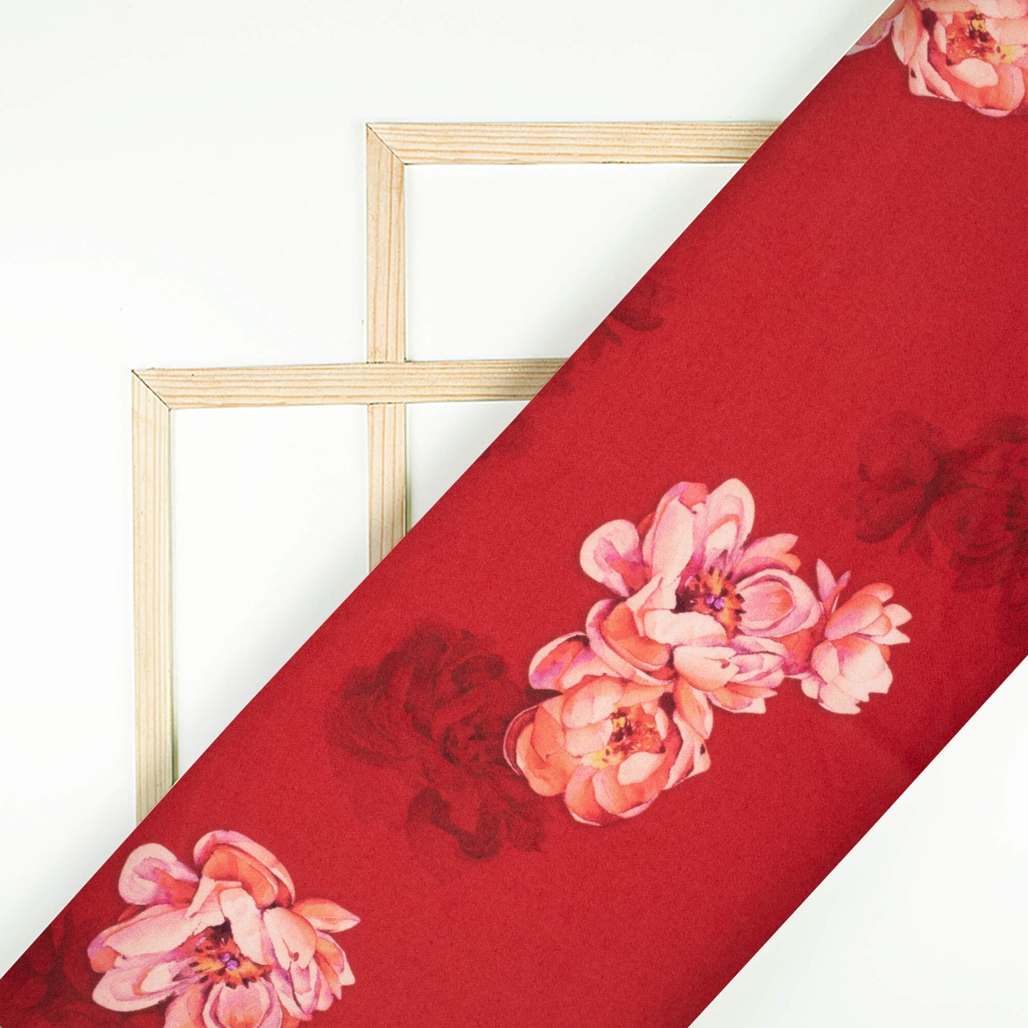 Vermilion Red And Pink Floral Pattern Digital Print Premium Lush Satin Fabric