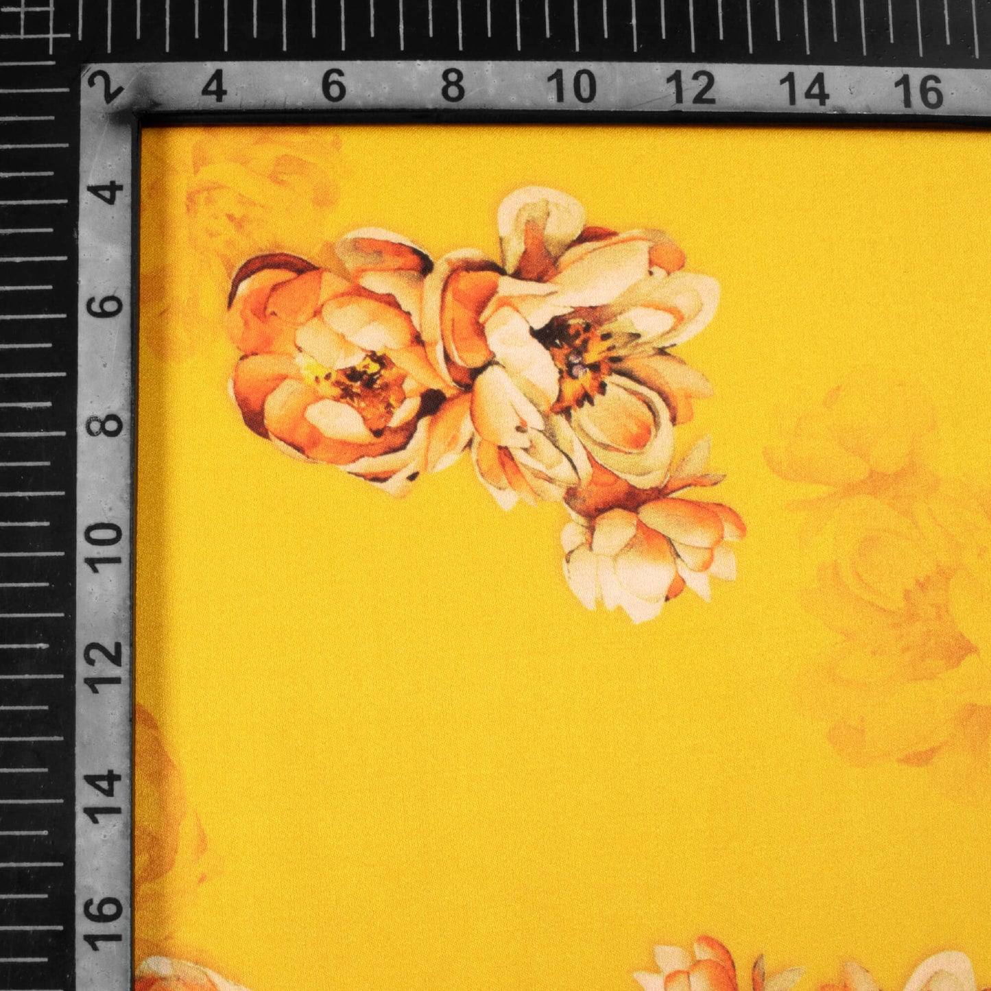 Cyber Yellow And Orange Floral Pattern Digital Print Premium Lush Satin Fabric