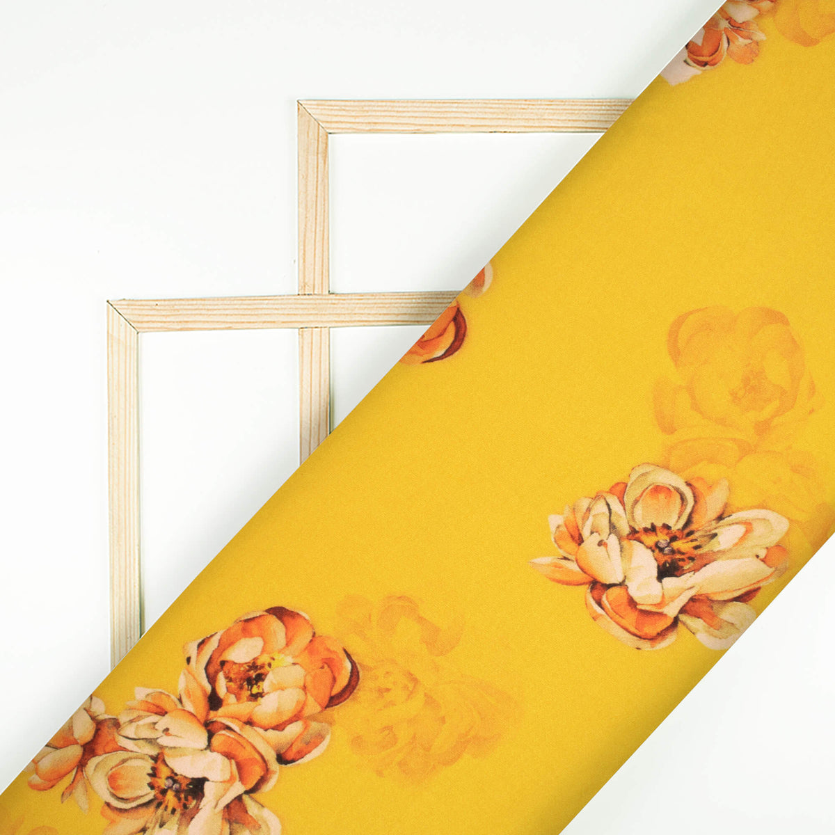 Cyber Yellow And Orange Floral Pattern Digital Print Premium Lush Satin Fabric