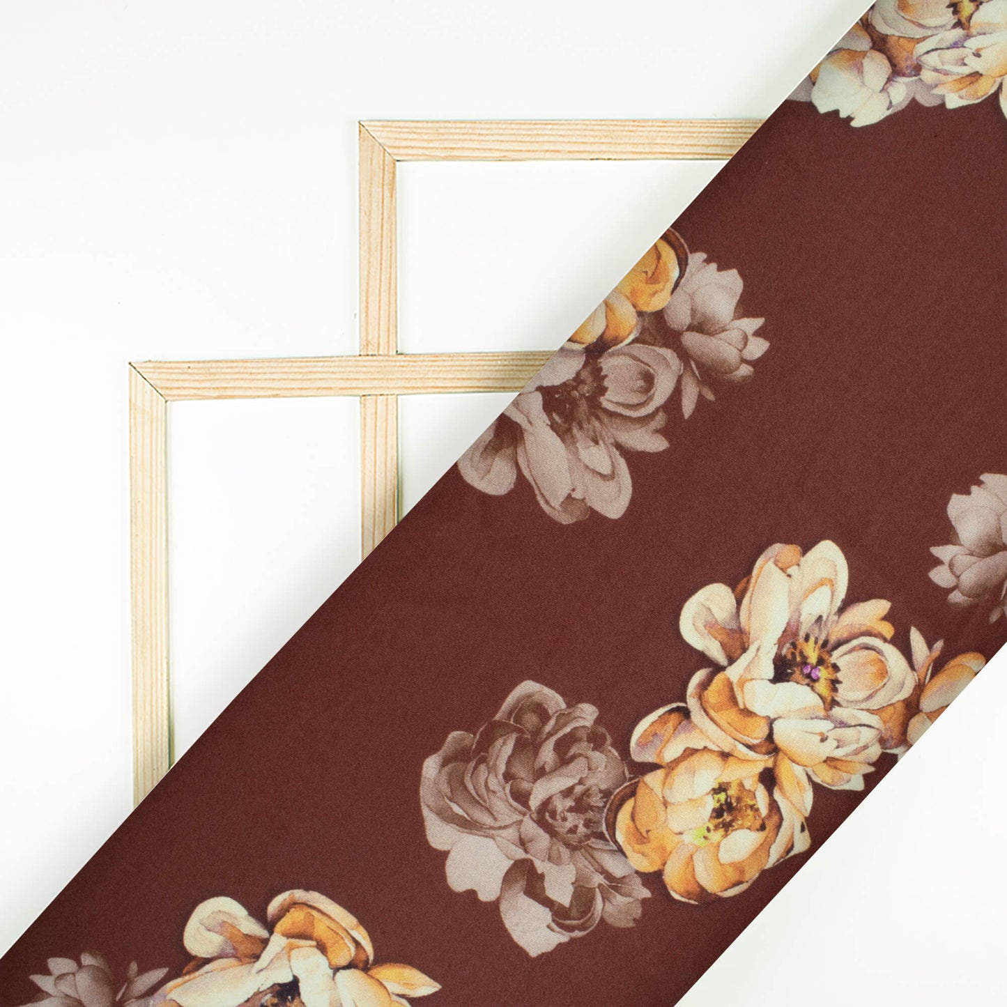 Chocolate Brown And Cream Floral Pattern Digital Print Premium Lush Satin Fabric