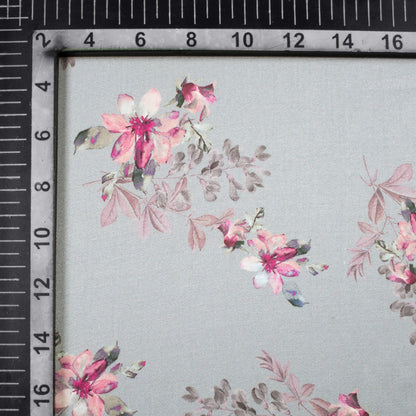 Lava Grey And Salmon Pink Floral Pattern Digital Print Premium Lush Satin Fabric