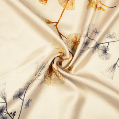 Oat Beige And Grey Floral Pattern Digital Print Premium Lush Satin Fabric