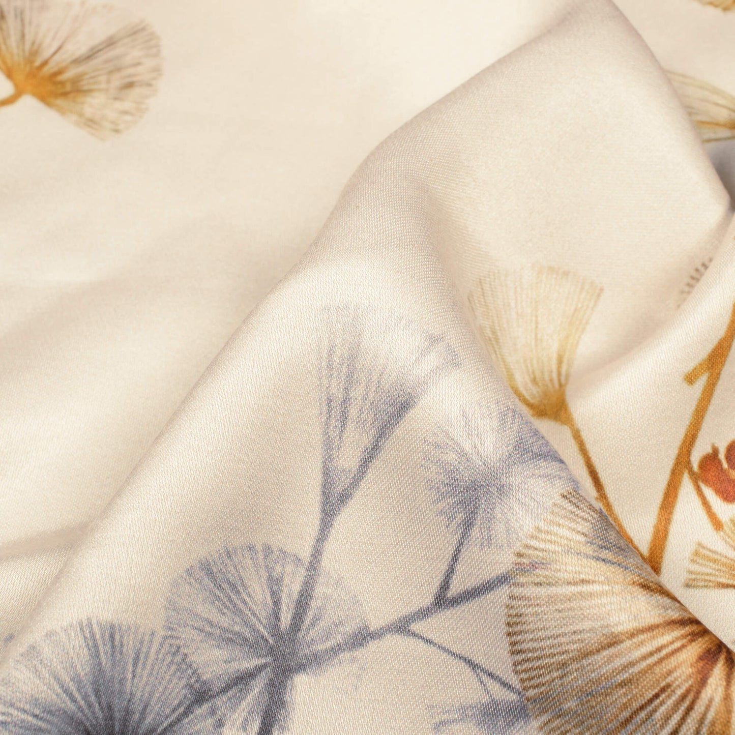 Oat Beige And Grey Floral Pattern Digital Print Premium Lush Satin Fabric