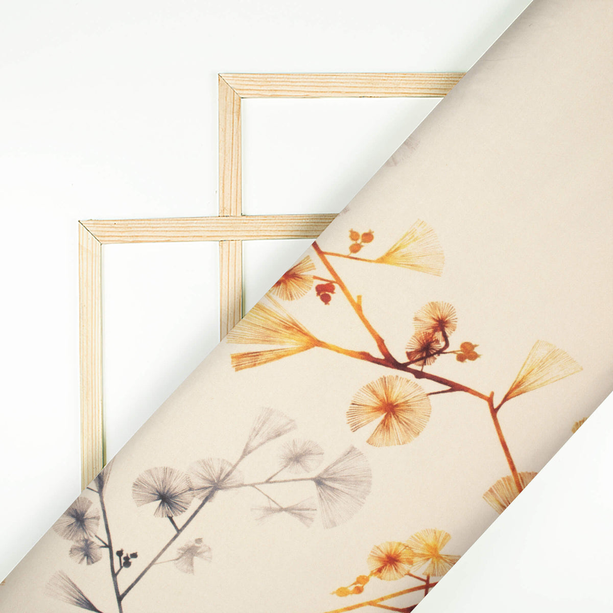 Oat Beige And Grey Floral Pattern Digital Print Premium Lush Satin Fabric
