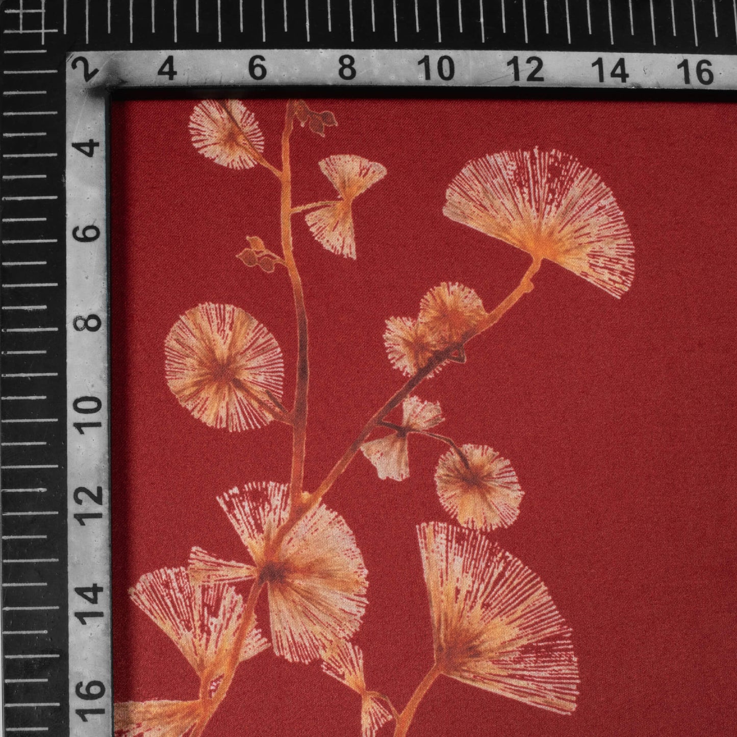 Maroon And Spice Orange Floral Pattern Digital Print Premium Lush Satin Fabric