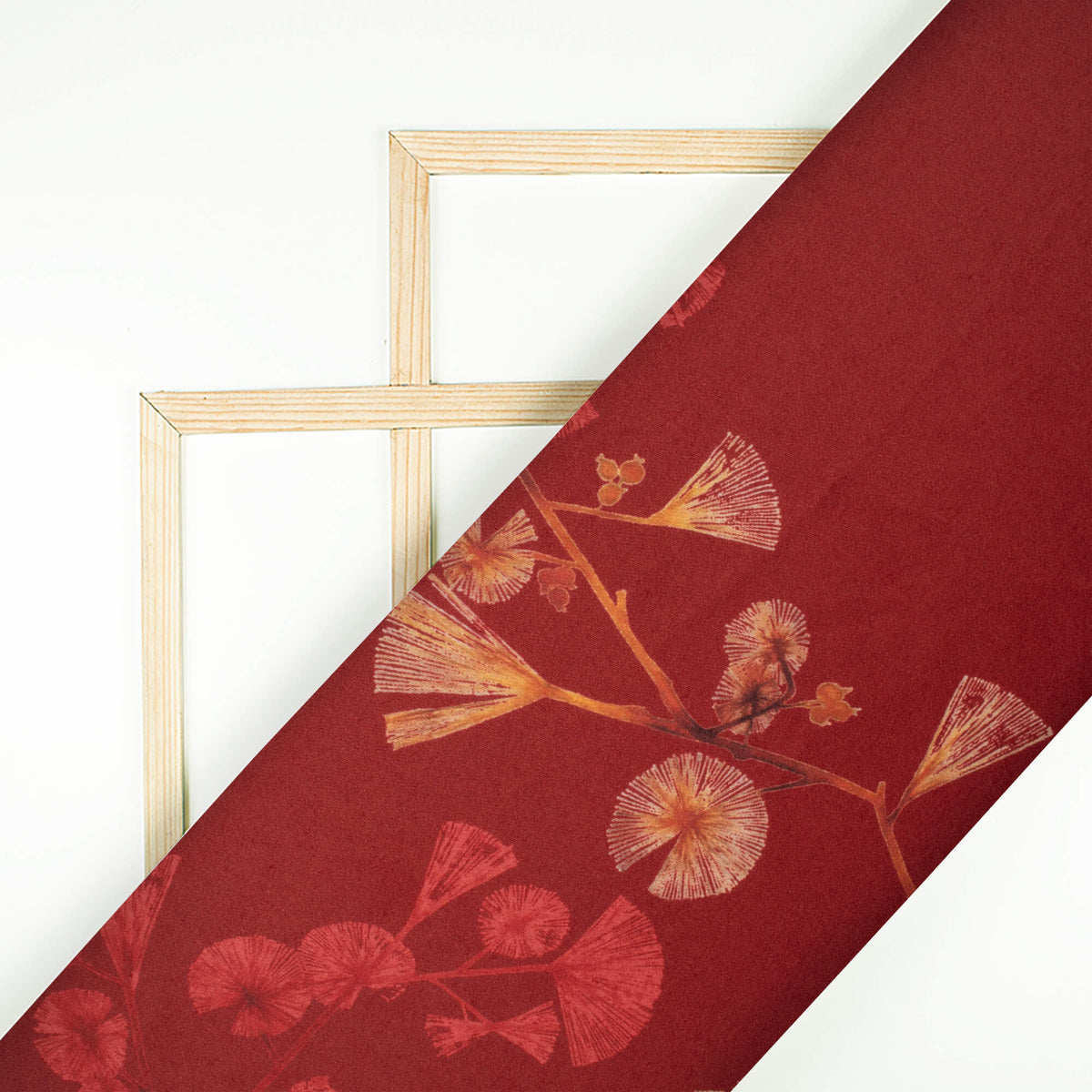 Maroon And Spice Orange Floral Pattern Digital Print Premium Lush Satin Fabric