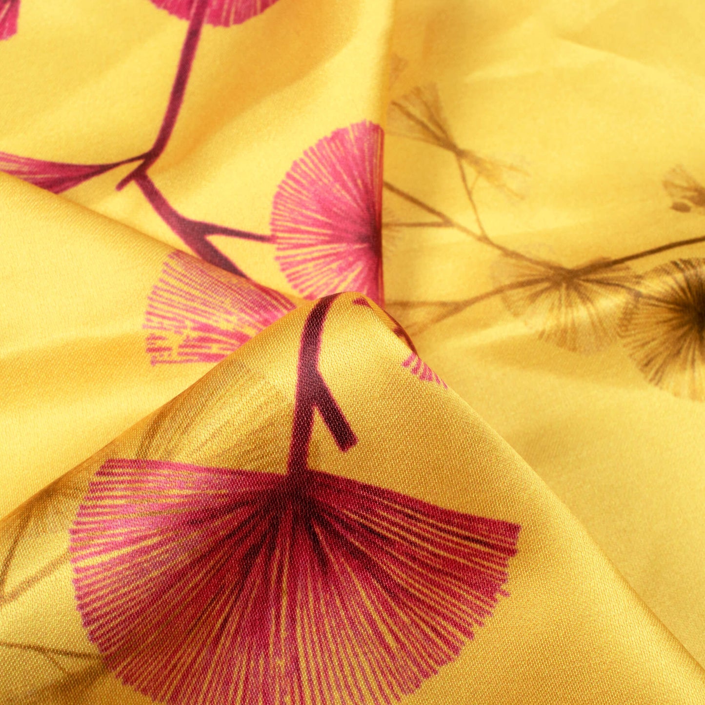 Royal Yellow And Magenta Pink Floral Pattern Digital Print Premium Lush Satin Fabric