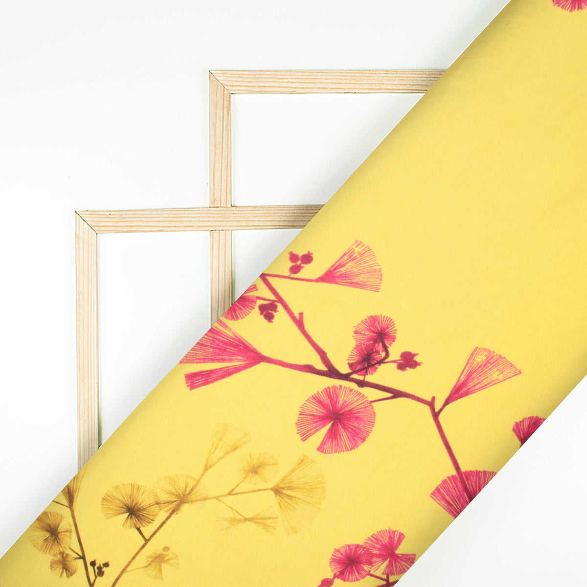 Royal Yellow And Magenta Pink Floral Pattern Digital Print Premium Lush Satin Fabric