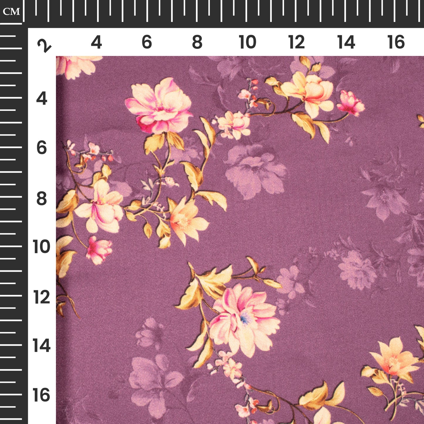 Purple And  Pink Floral Pattern Digital Print Premium Lush Satin Fabric