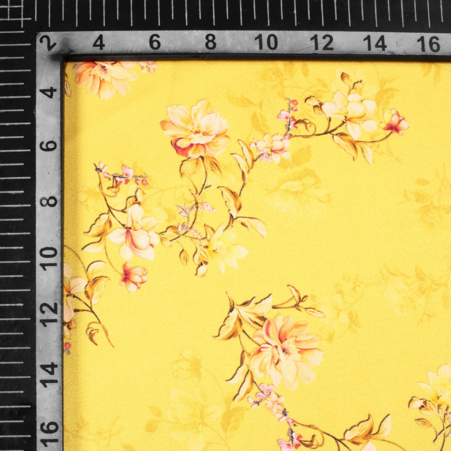 Royal Yellow And Salmon Orange Floral Pattern Digital Print Premium Lush Satin Fabric