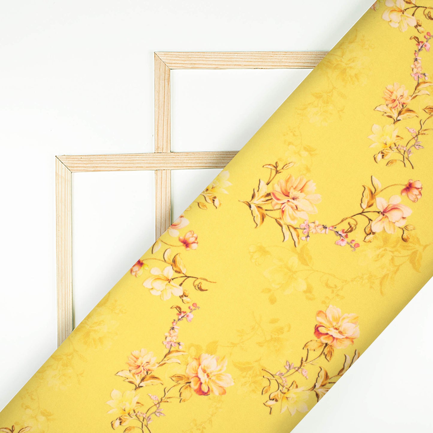 Royal Yellow And Salmon Orange Floral Pattern Digital Print Premium Lush Satin Fabric