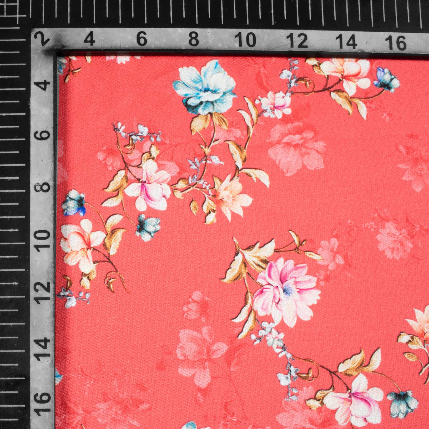 Coral Red And Pink Floral Pattern Digital Print Premium Lush Satin Fabric